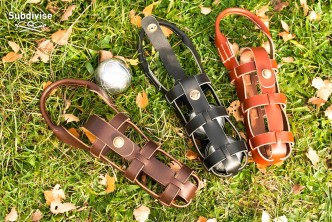 Sacoche filet en cuir pour boules de pétanque
